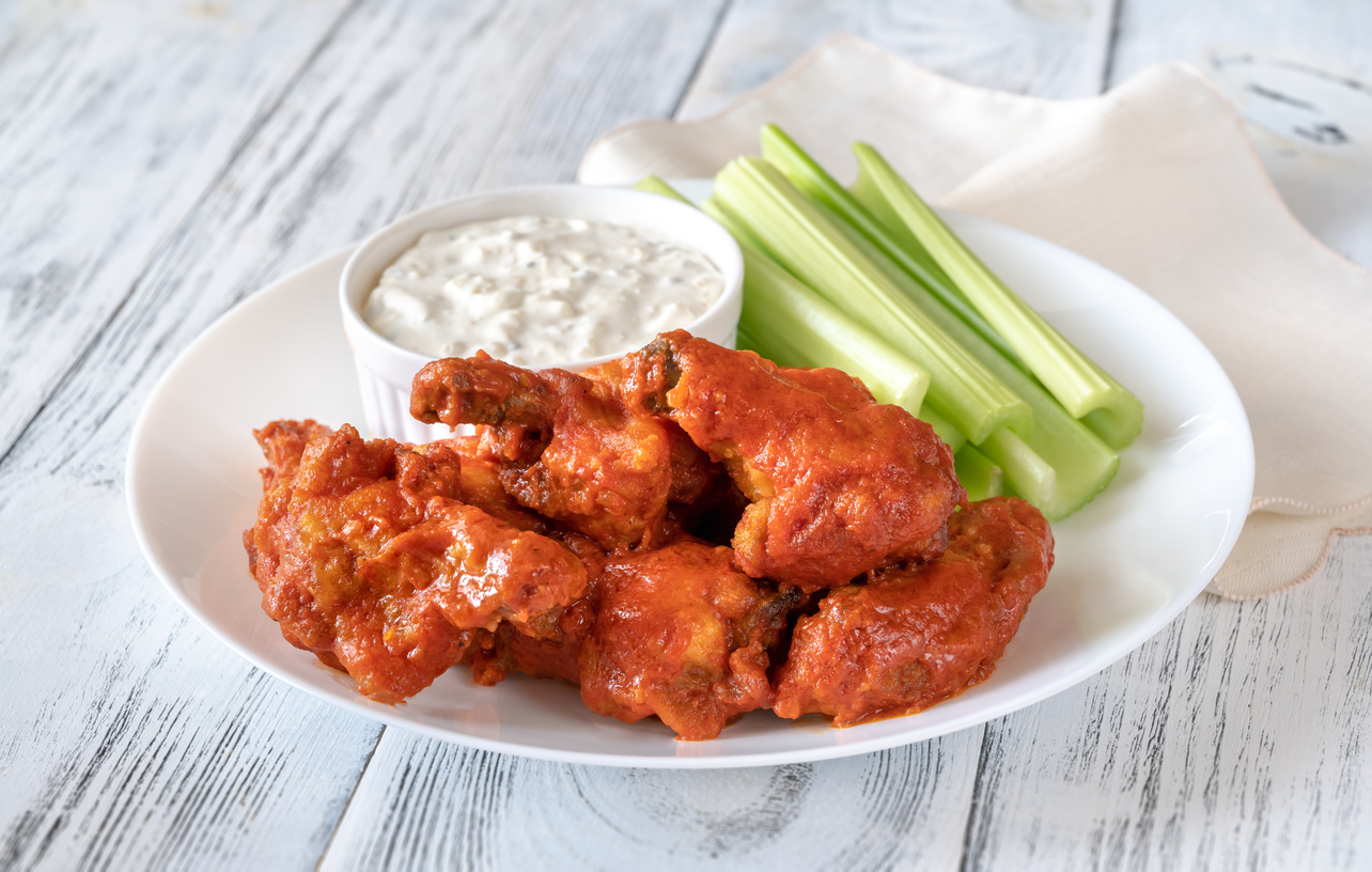 Bowl Of Buffalo Wings With Blue Cheese Dip