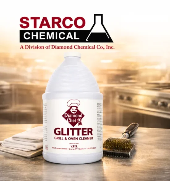 Diamond Chef Glitter grill and oven cleaner bottle with brush, professional foodservice cleaning solution for commercial kitchens.