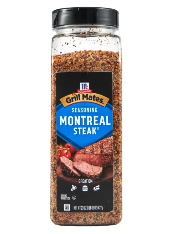 McCormick Grill Mates Montreal Steak seasoning in a clear plastic shaker jar, ideal for foodservice and wholesale food distribution applications.